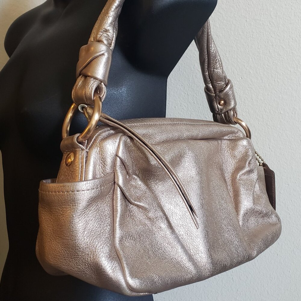 Coach Parker Zip Shoulder Bag Leather Metallic Rose Pink 13465